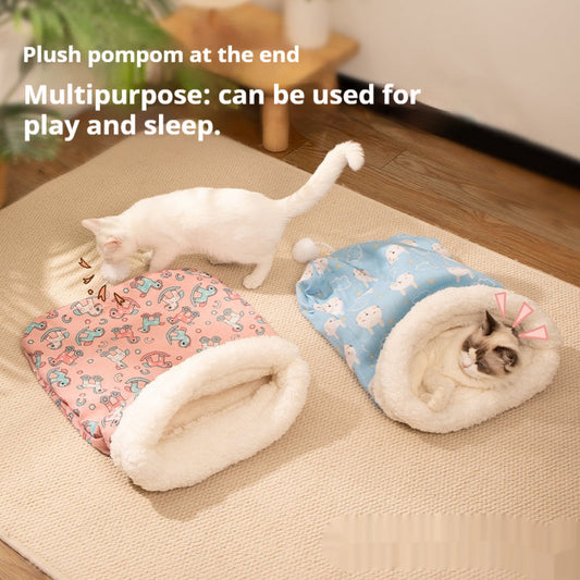 KFX-5810749 Cozy Cat Nest Sleeping Bag - Flannel Material, Available in Pink or Blue