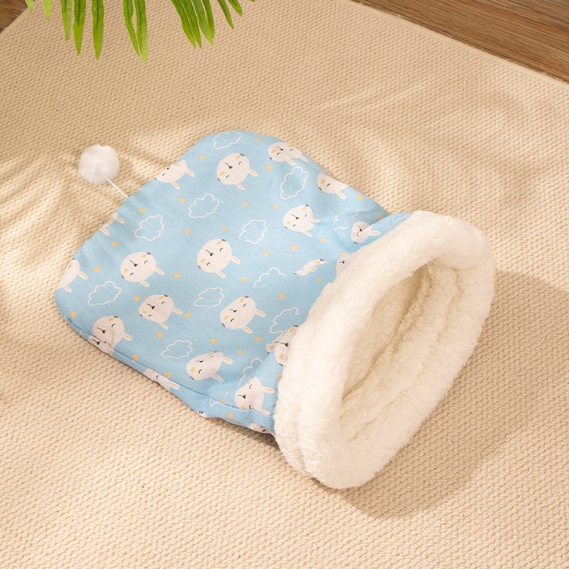 KFX-5810749 Cozy Cat Nest Sleeping Bag - Flannel Material, Available in Pink or Blue