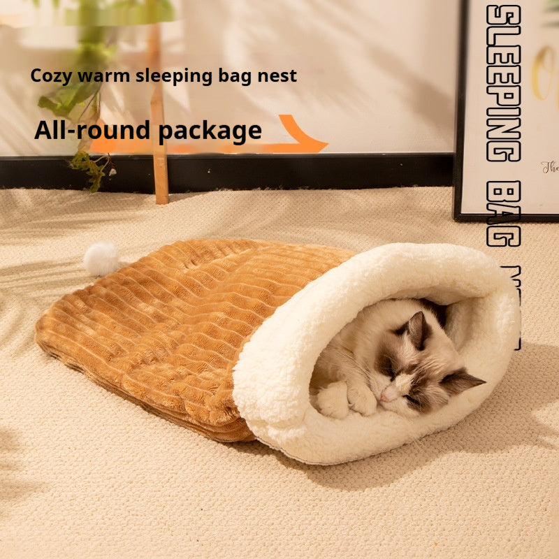 KFX-5810749 Cozy Cat Nest Sleeping Bag - Flannel Material, Available in Pink or Blue