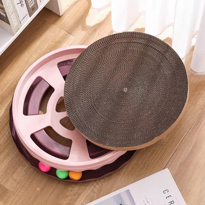 KFX-5813949 Round Interactive Cat Scratcher with Built-in Ball - Double Layer Scratching Pad for Play and Relaxation