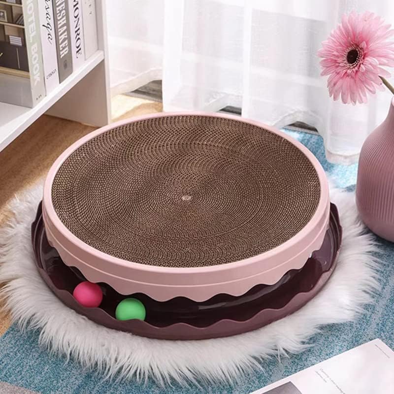 KFX-5813949 Round Interactive Cat Scratcher with Built-in Ball - Double Layer Scratching Pad for Play and Relaxation
