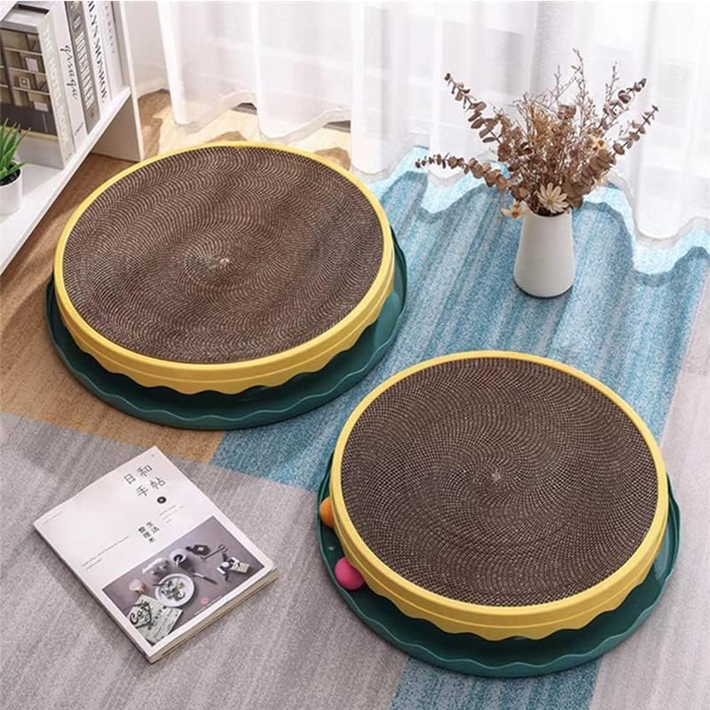 KFX-5813949 Round Interactive Cat Scratcher with Built-in Ball - Double Layer Scratching Pad for Play and Relaxation