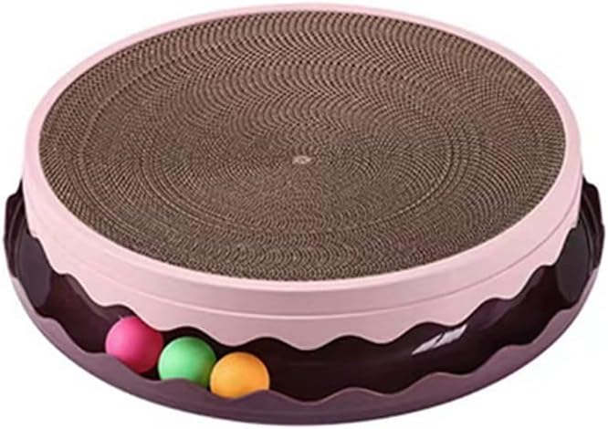 KFX-5813949 Round Interactive Cat Scratcher with Built-in Ball - Double Layer Scratching Pad for Play and Relaxation