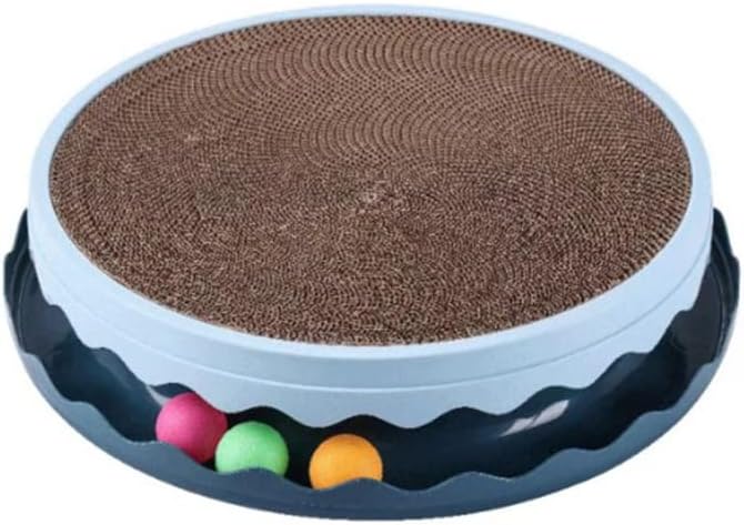 KFX-5813949 Round Interactive Cat Scratcher with Built-in Ball - Double Layer Scratching Pad for Play and Relaxation