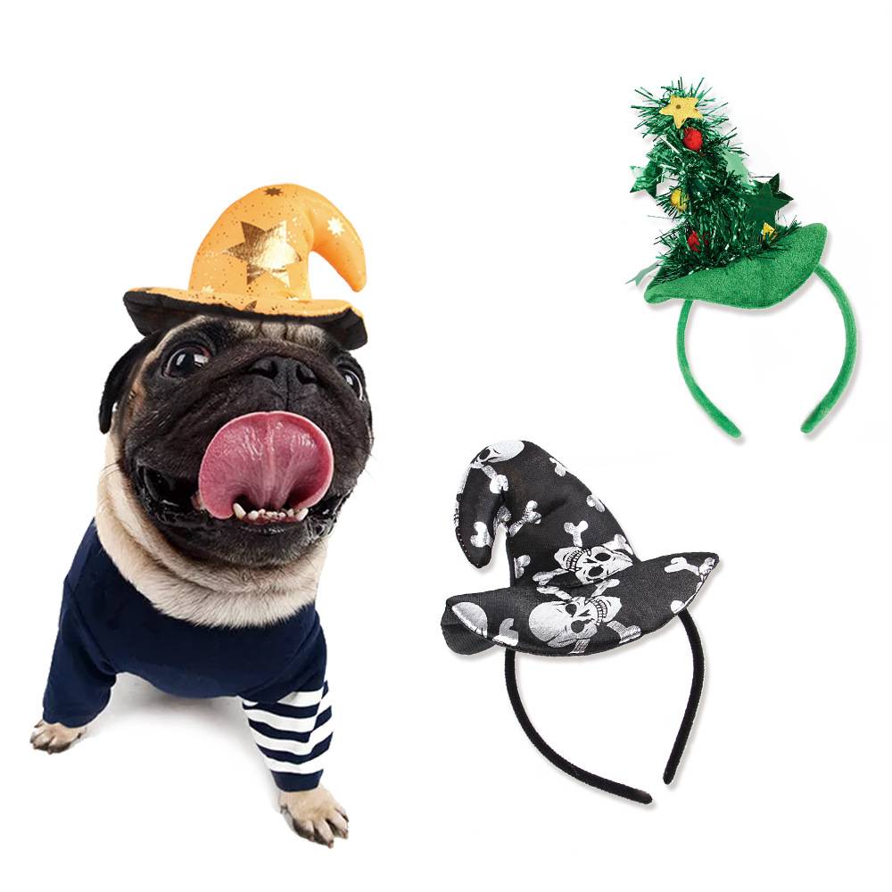 KFX-5814845 Pet Friendly Halloween Headband - Flannel Hat with Sequins and Small Balls, Available in Black, Yellow, and Green