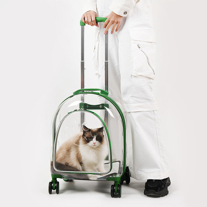 KFX-5818685 Transparent Pet Trolley Bag with Panoramic View for Dogs - Medium Soft PVC Travel Suitcase