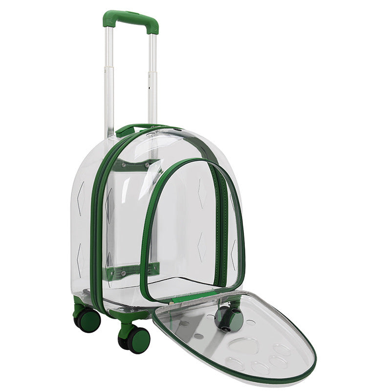 KFX-5818685 Transparent Pet Trolley Bag with Panoramic View for Dogs - Medium Soft PVC Travel Suitcase