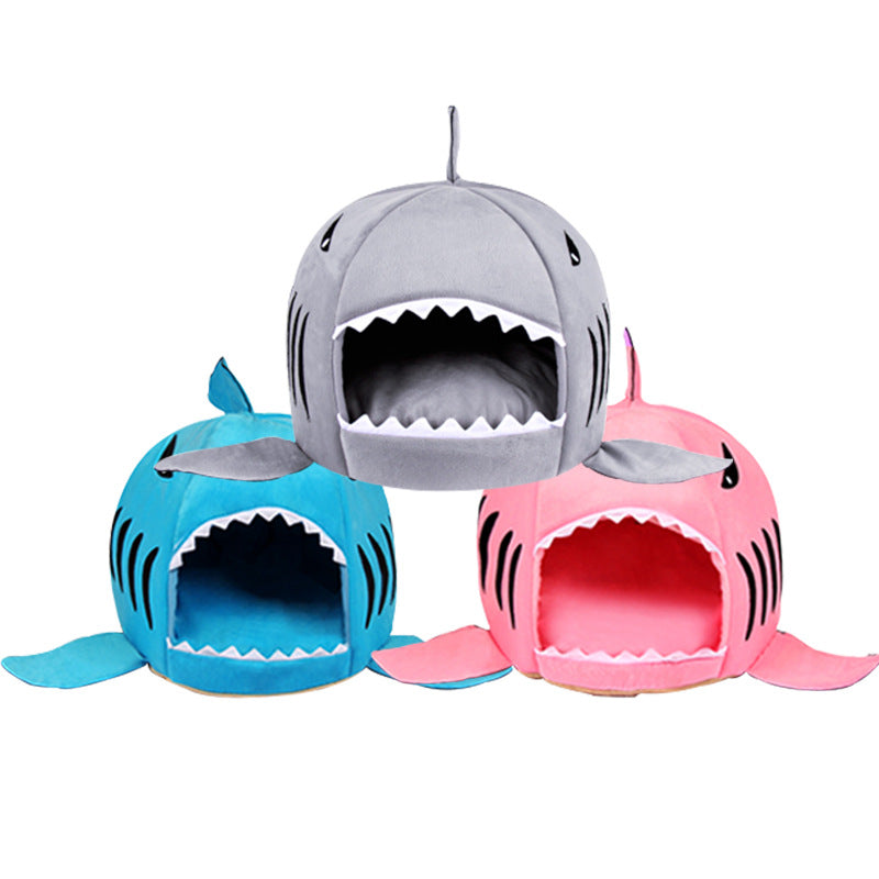 KFX-5820477 Cozy Shark-Shaped Pet Bed for Dogs and Cats in Gray, Pink, and Blue – Soft Oxford Cloth with PP Cotton Filling