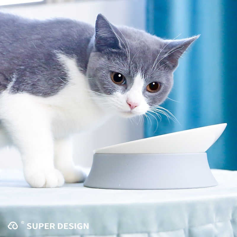 KFX-5822397 Cervical Spine Drinking Bowl for Cats - White Ceramic and Melamine Options
