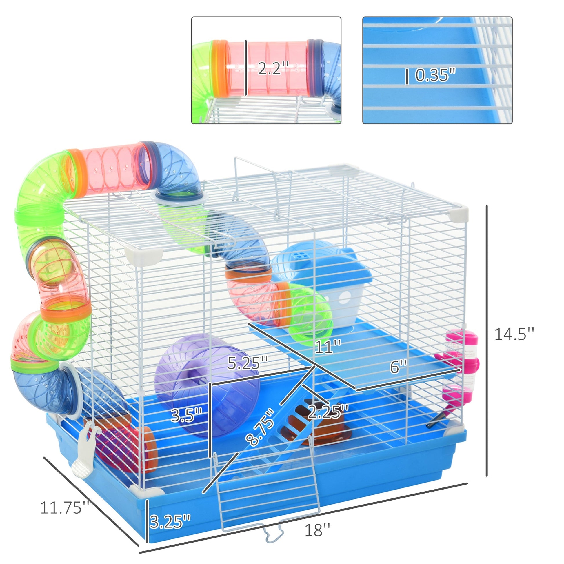 KFX-5825853 2-Level Small Animal Habitat with Exercise Wheel and Accessories for Hamsters, Mice, and Gerbils