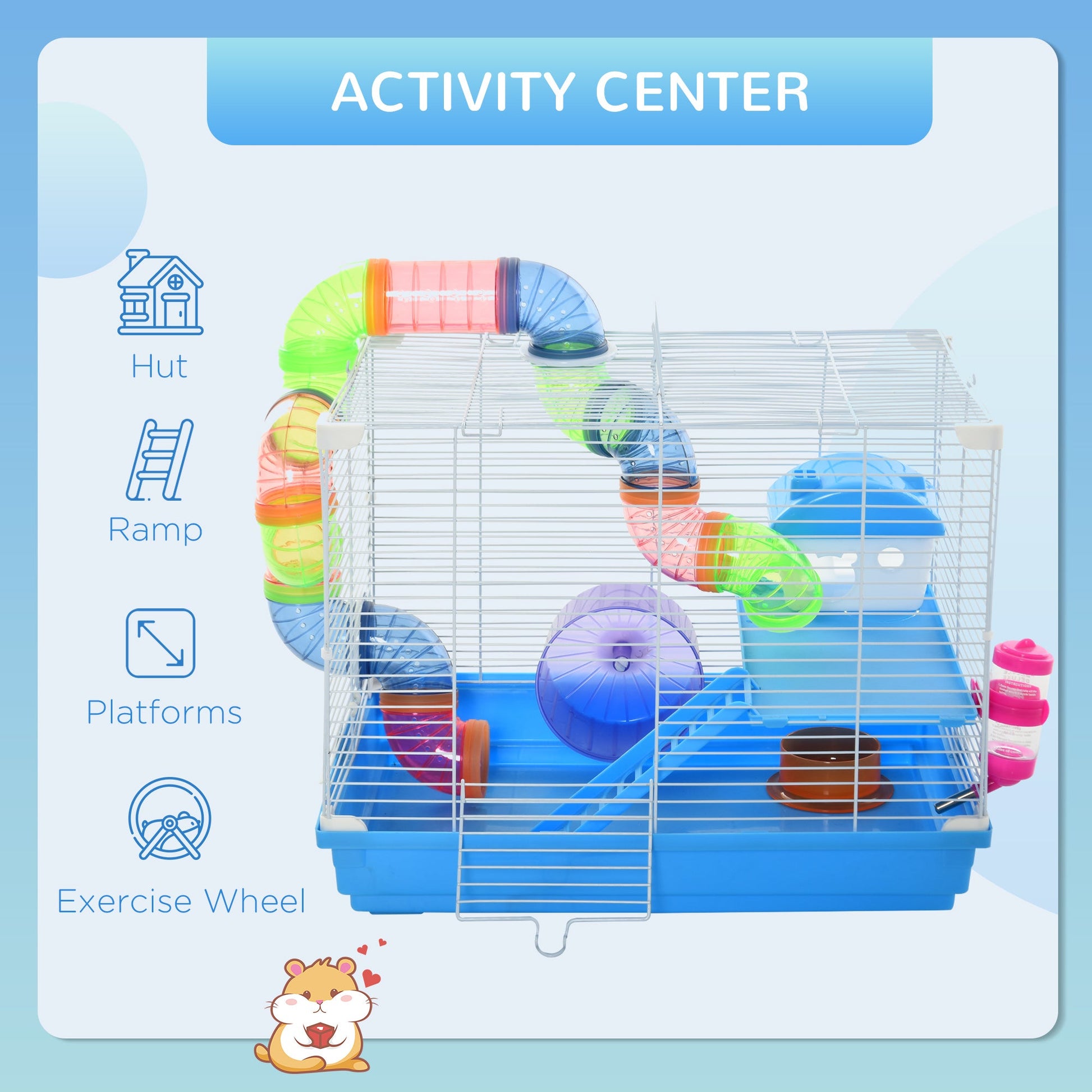 KFX-5825853 2-Level Small Animal Habitat with Exercise Wheel and Accessories for Hamsters, Mice, and Gerbils
