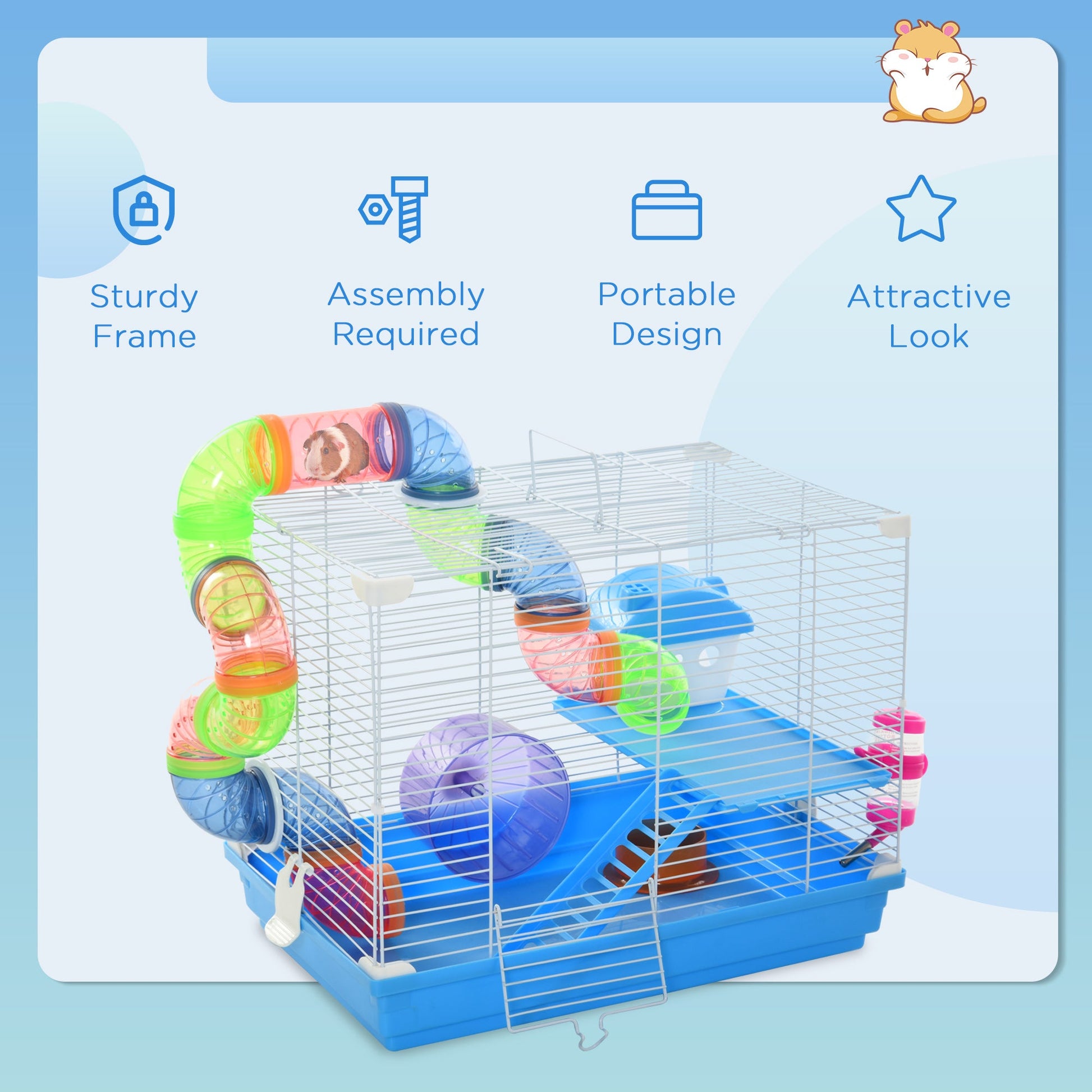 KFX-5825853 2-Level Small Animal Habitat with Exercise Wheel and Accessories for Hamsters, Mice, and Gerbils