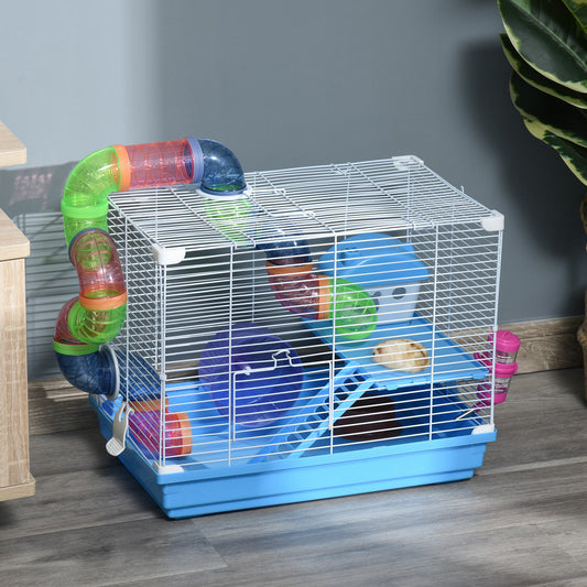 KFX-5825853 2-Level Small Animal Habitat with Exercise Wheel and Accessories for Hamsters, Mice, and Gerbils