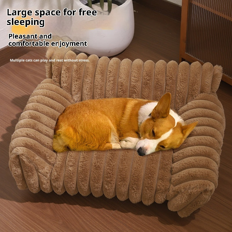 KFX-5826237 Plush Cat Sofa Bed - Thickened Multi-Size Pet Kennel in Pink, Gray, Khaki, Milky White