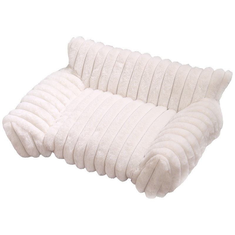 KFX-5826237 Plush Cat Sofa Bed - Thickened Multi-Size Pet Kennel in Pink, Gray, Khaki, Milky White