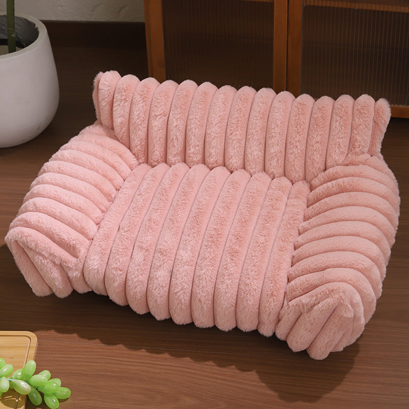KFX-5826237 Plush Cat Sofa Bed - Thickened Multi-Size Pet Kennel in Pink, Gray, Khaki, Milky White