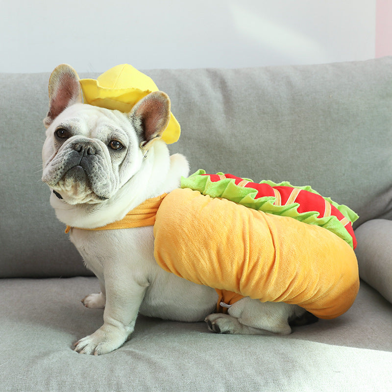 KFX-5826365 Hot Dog Burger Costume for Dogs - Cotton Blend, One Size Fits Most, Neck 57cm, Length 27cm