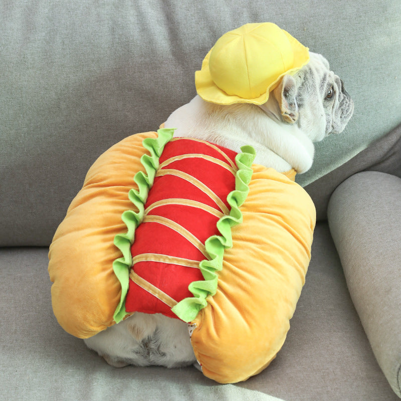 KFX-5826365 Hot Dog Burger Costume for Dogs - Cotton Blend, One Size Fits Most, Neck 57cm, Length 27cm
