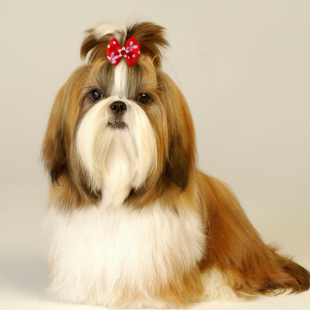 KFX-5827005 Flower Dog and Cat Hair Bow Rubber Band Scrunchie Accessories - 3-4cm, Pack of 50