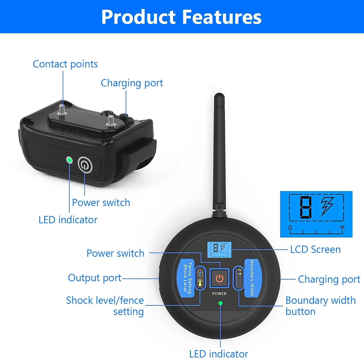 KFX-5827645 Wireless Electric Dog Fence System with Adjustable Boundary & Collar for Small to Large Dogs