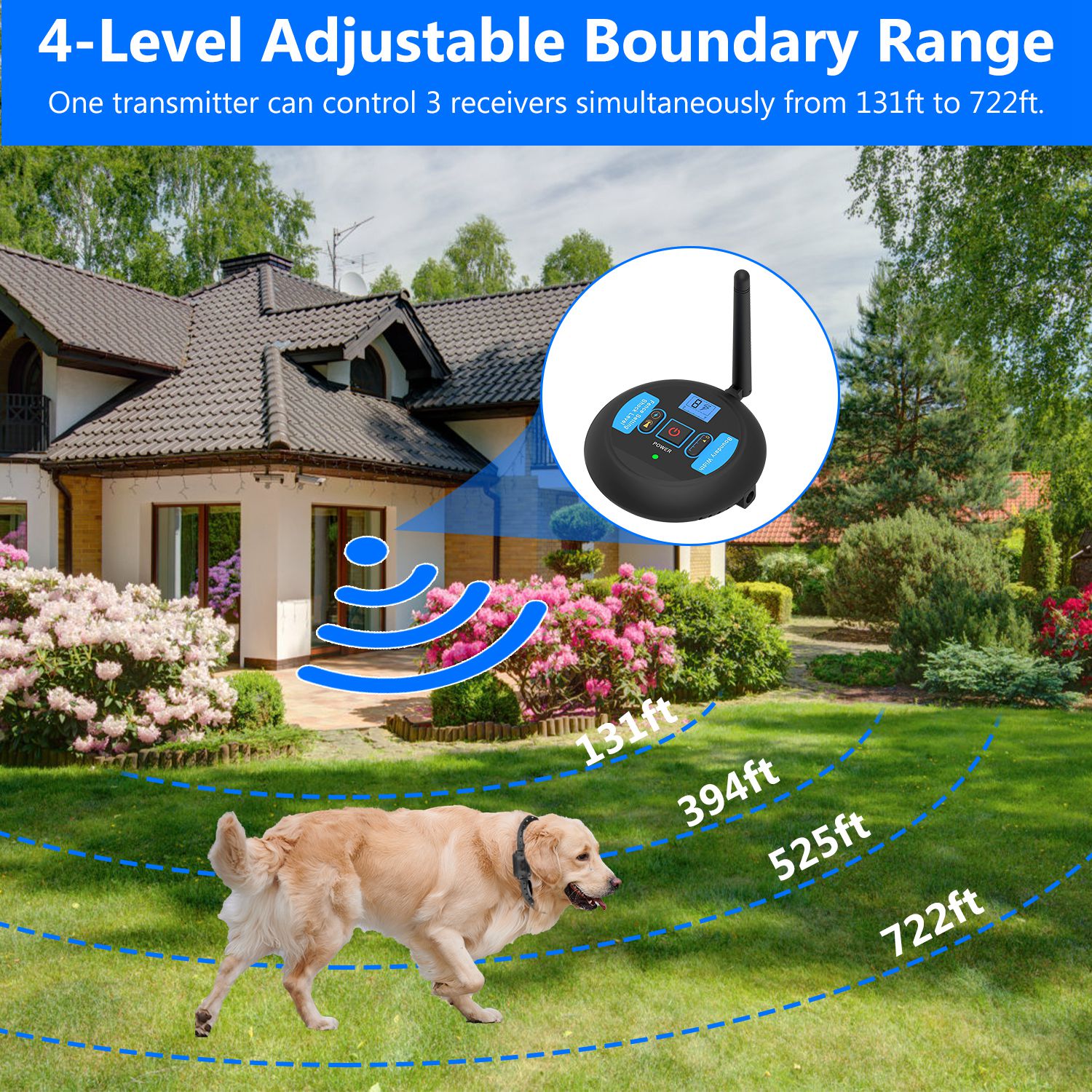 KFX-5827645 Wireless Electric Dog Fence System with Adjustable Boundary & Collar for Small to Large Dogs