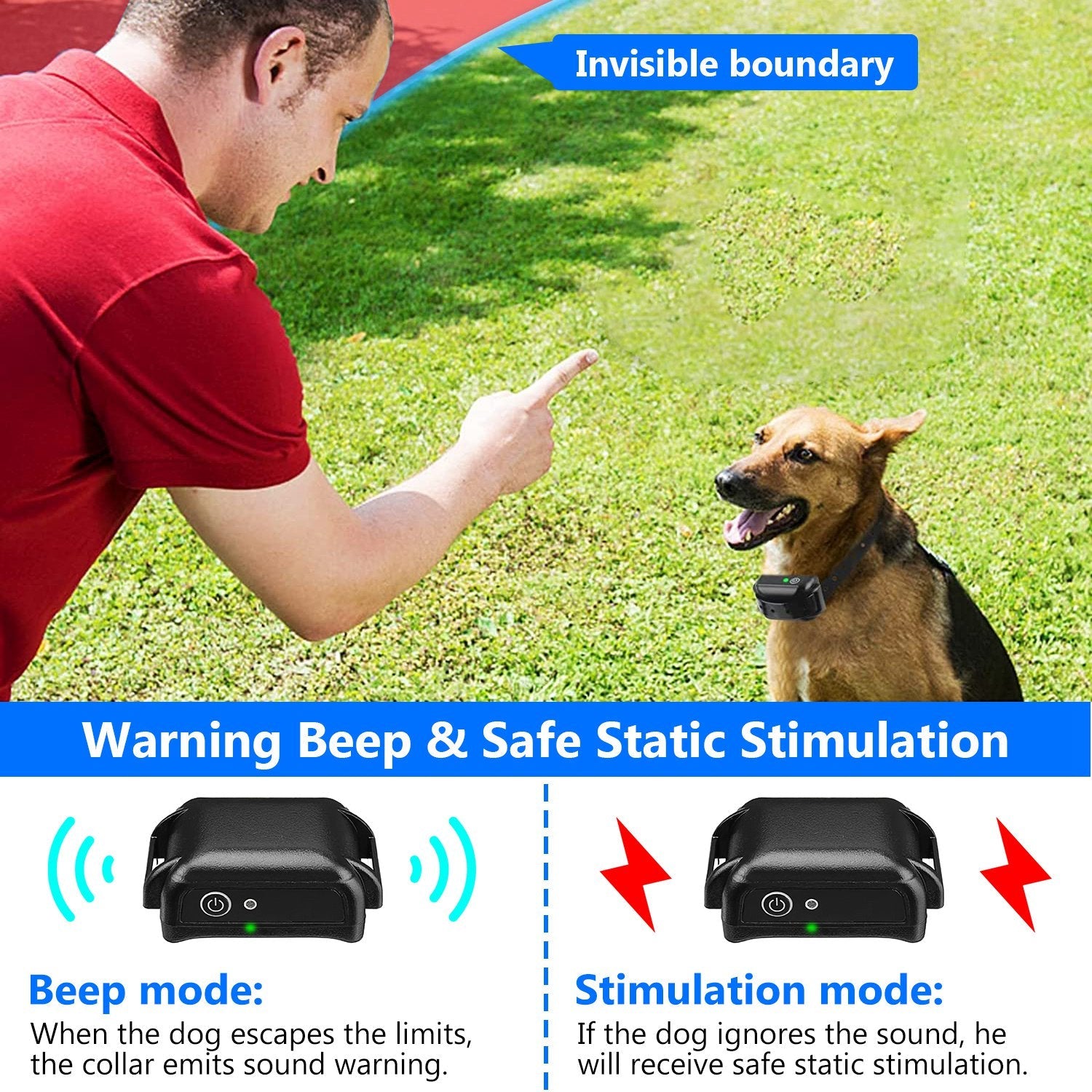 KFX-5827645 Wireless Electric Dog Fence System with Adjustable Boundary & Collar for Small to Large Dogs