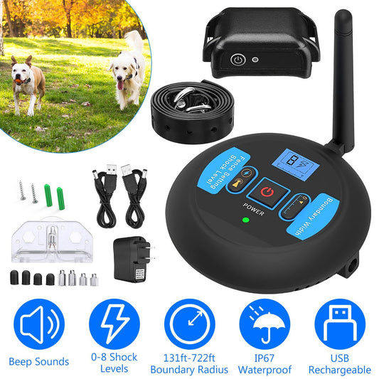 KFX-5827645 Wireless Electric Dog Fence System with Adjustable Boundary & Collar for Small to Large Dogs
