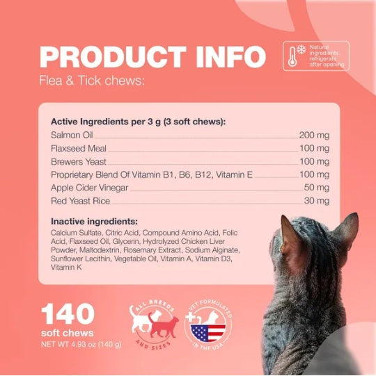 KFX-5828029 Salmon Flavor Flea Support Chews for Cats - Daily Oral Treatment for All Breeds and Ages