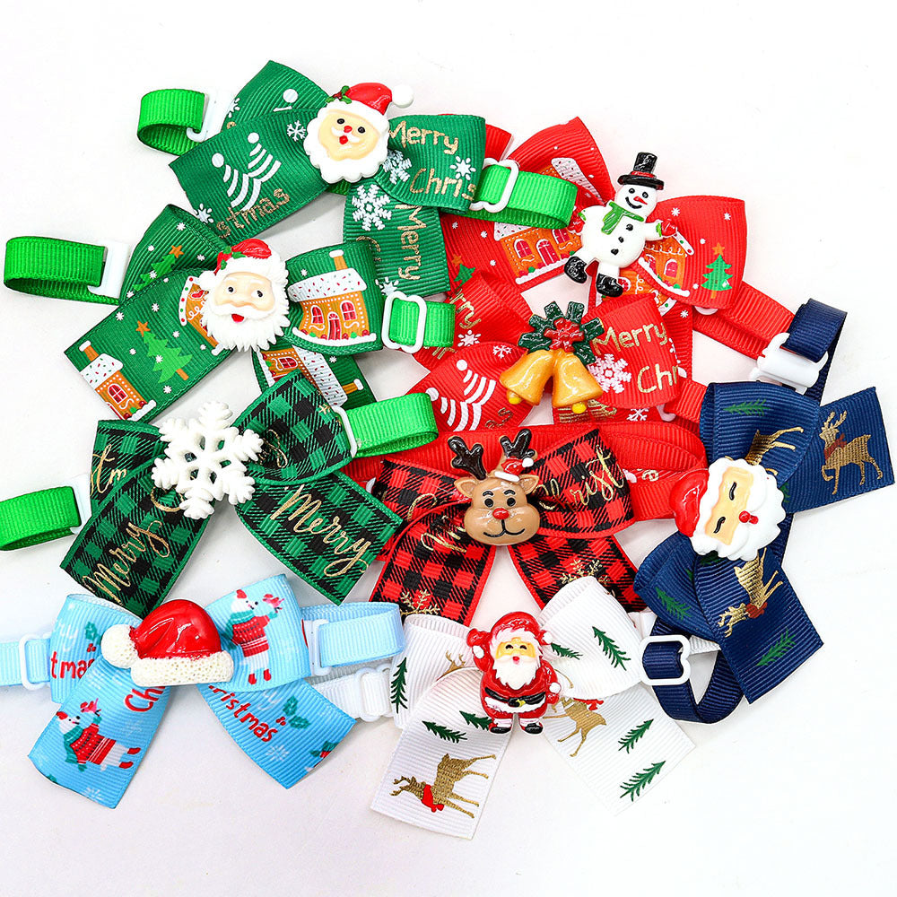 KFX-5830205 Christmas Pet Bow Tie Accessory for Dogs and Cats - Red and Green Design, Multiple Patterns Available