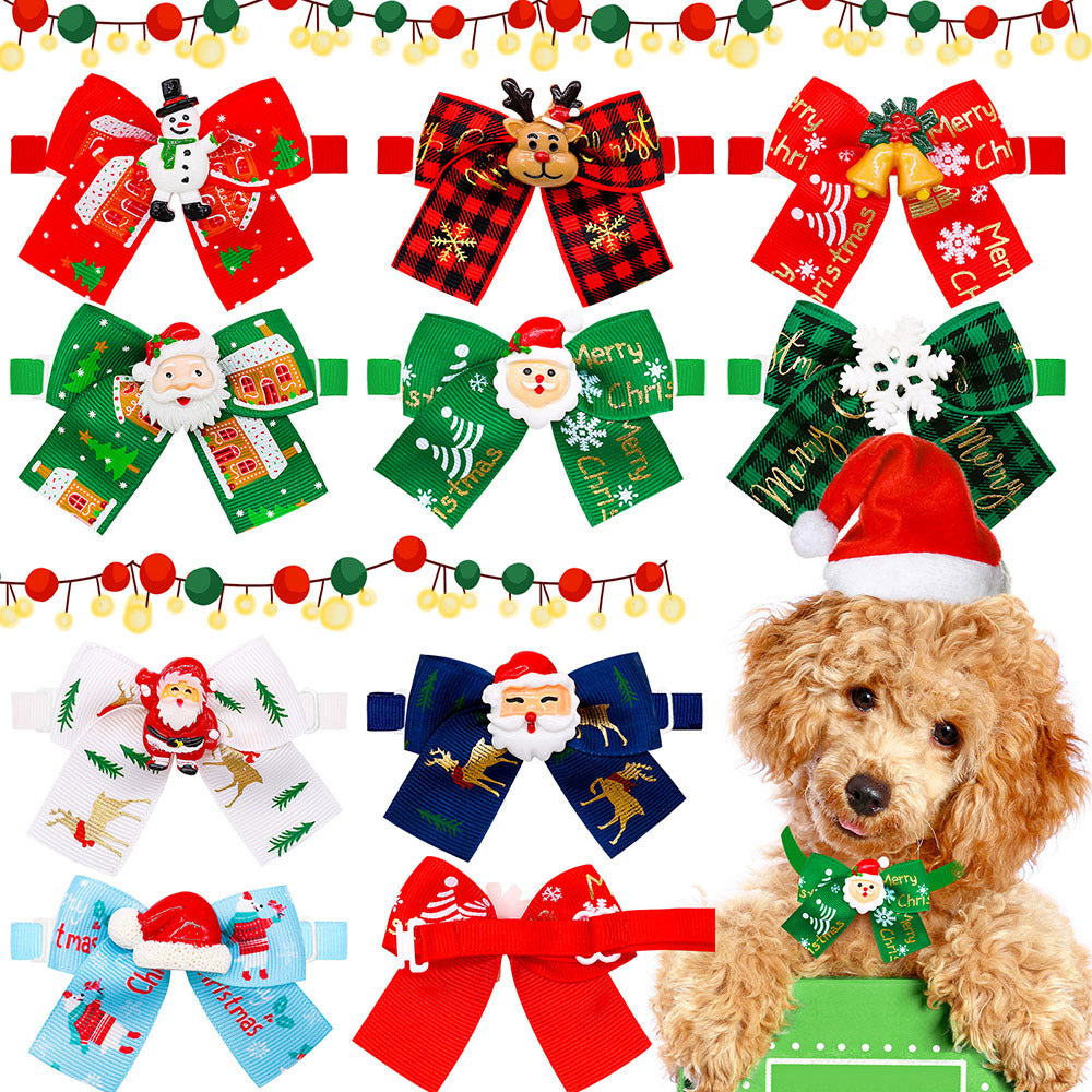 KFX-5830205 Christmas Pet Bow Tie Accessory for Dogs and Cats - Red and Green Design, Multiple Patterns Available