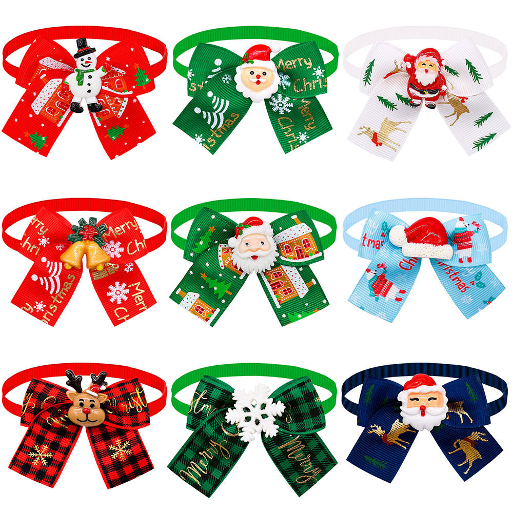KFX-5830205 Christmas Pet Bow Tie Accessory for Dogs and Cats - Red and Green Design, Multiple Patterns Available