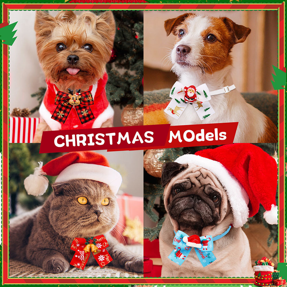 KFX-5830205 Christmas Pet Bow Tie Accessory for Dogs and Cats - Red and Green Design, Multiple Patterns Available
