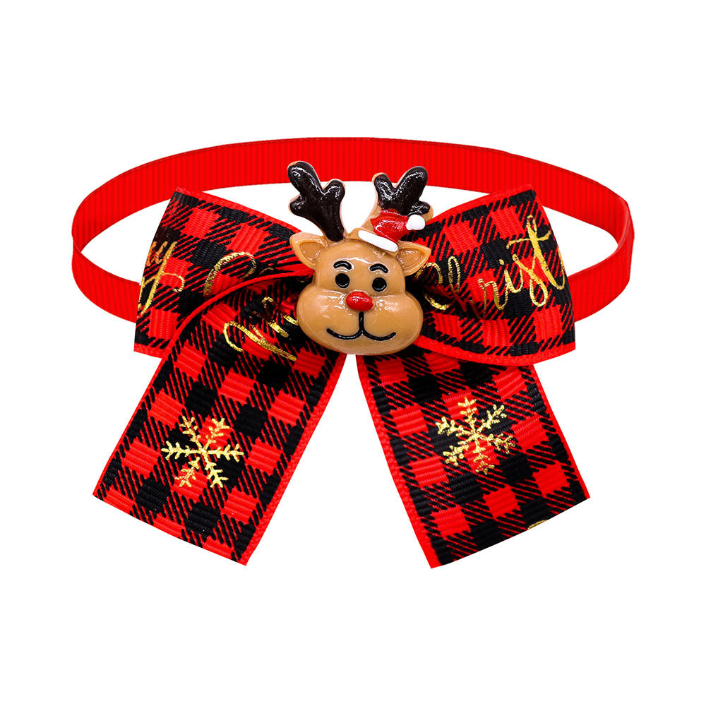 KFX-5830205 Christmas Pet Bow Tie Accessory for Dogs and Cats - Red and Green Design, Multiple Patterns Available