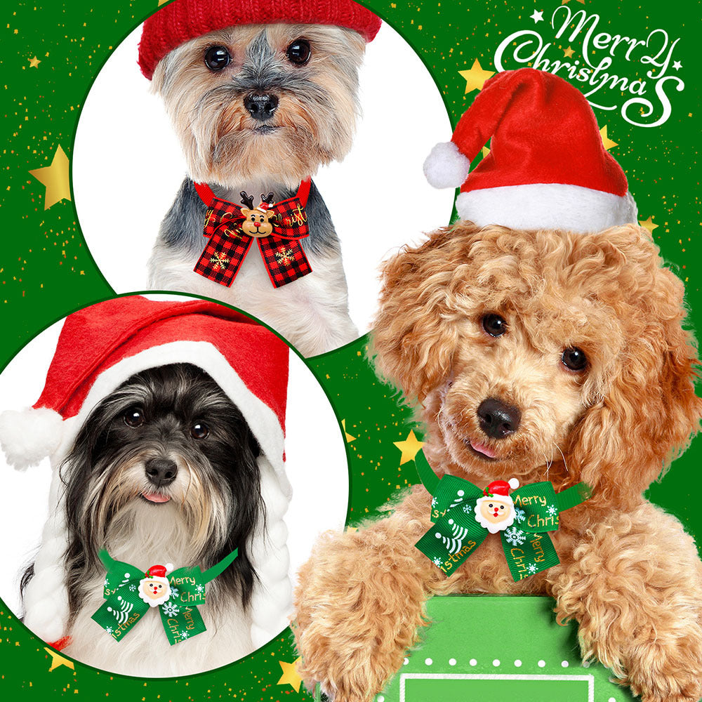 KFX-5830205 Christmas Pet Bow Tie Accessory for Dogs and Cats - Red and Green Design, Multiple Patterns Available