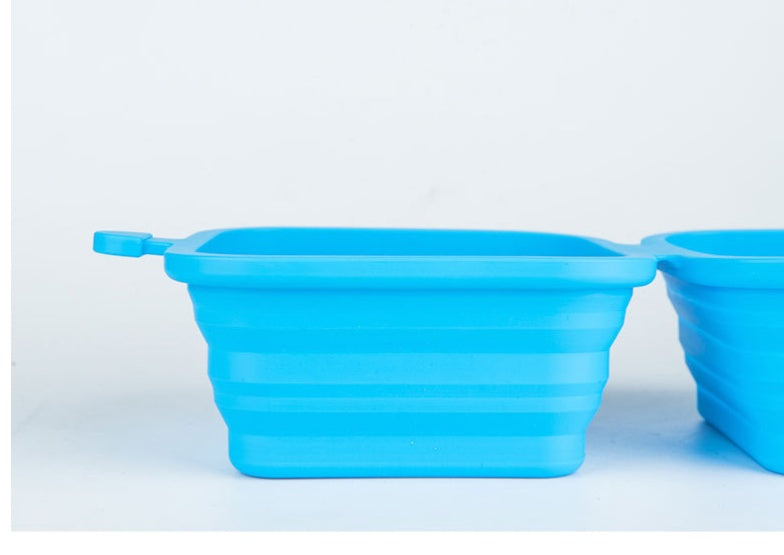 KFX-5831741 Collapsible Silicone Double Bowl for Dogs and Cats - Portable Feeding Dish for Food and Water