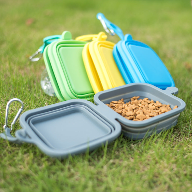 KFX-5831741 Collapsible Silicone Double Bowl for Dogs and Cats - Portable Feeding Dish for Food and Water