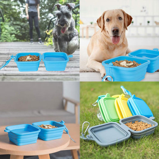 KFX-5831741 Collapsible Silicone Double Bowl for Dogs and Cats - Portable Feeding Dish for Food and Water