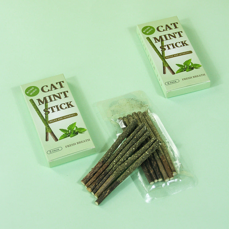 KFX-5832765 Natural Cat Snack - Wood Polygonum Peppermint Stick, 6-Piece Box, Insect & Cat Mint Flavor, 25g