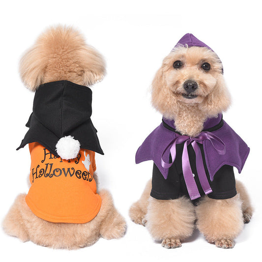 KFX-5833021 Halloween Pumpkin Two-Piece Sweater Shawl for Dogs in Black and Orange