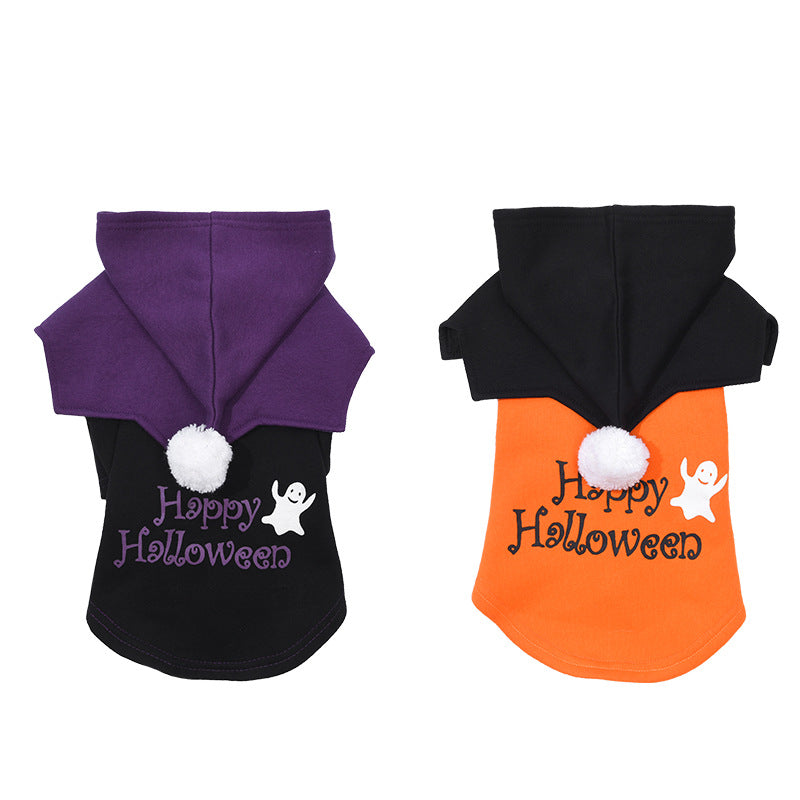 KFX-5833021 Halloween Pumpkin Two-Piece Sweater Shawl for Dogs in Black and Orange