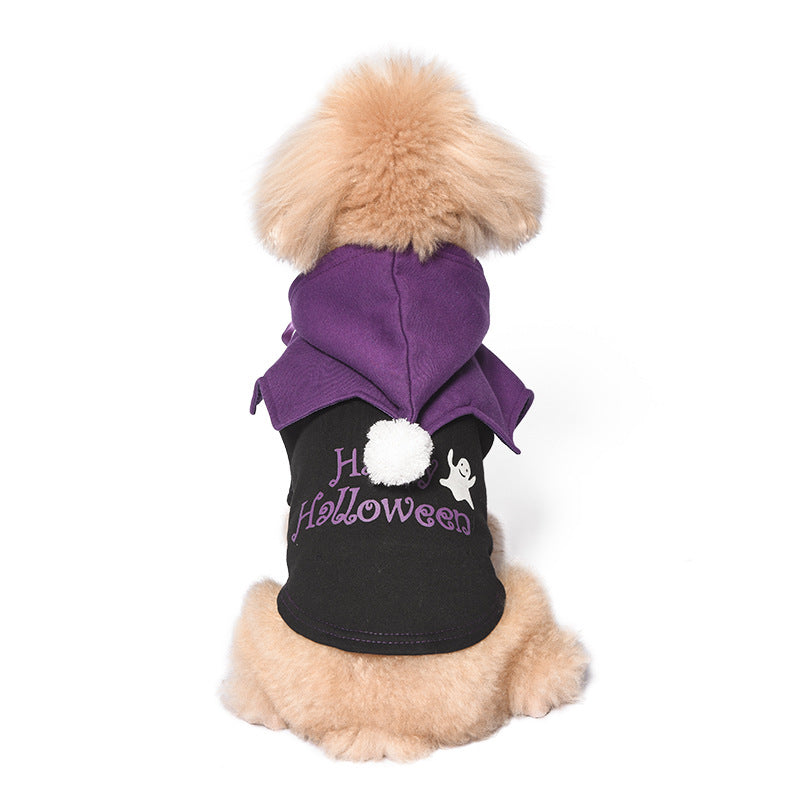 KFX-5833021 Halloween Pumpkin Two-Piece Sweater Shawl for Dogs in Black and Orange
