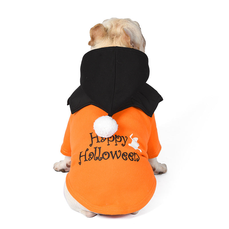 KFX-5833021 Halloween Pumpkin Two-Piece Sweater Shawl for Dogs in Black and Orange