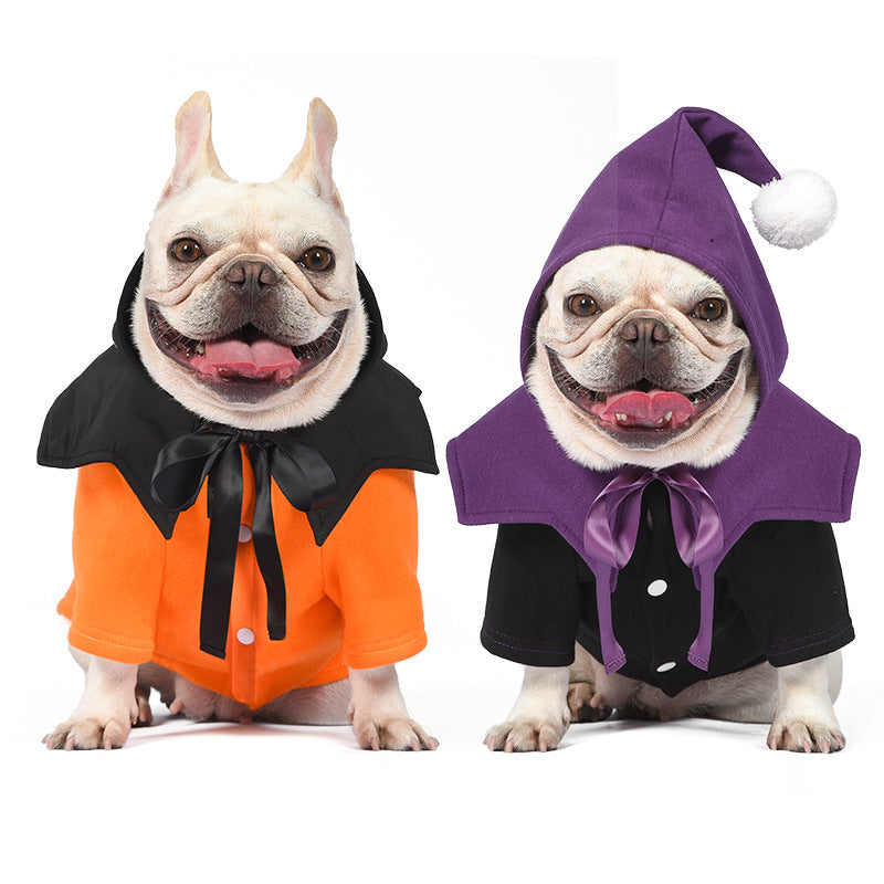 KFX-5833021 Halloween Pumpkin Two-Piece Sweater Shawl for Dogs in Black and Orange