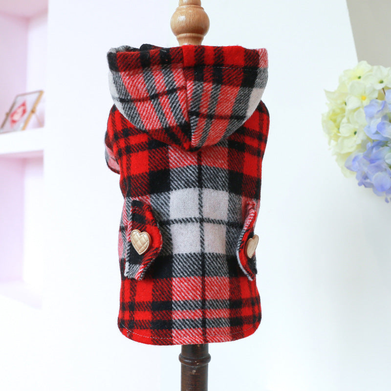 KFX-5833533 Cozy Red Plaid Trench Coat for Pets - Warm Autumn & Winter Fashion