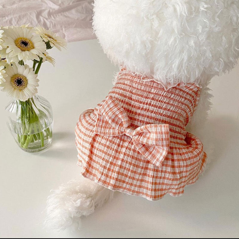 KFX-5835325 Spring and Summer Dog Bow Pleated Check Skirt in Pink, Yellow, and Blue Plaid - Multiple Sizes Available