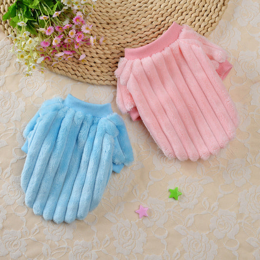 KFX-5836093 Cozy Vertical One-Sided Plush Sweater for Small Dogs and Cats in Korean Pink and Sky Blue