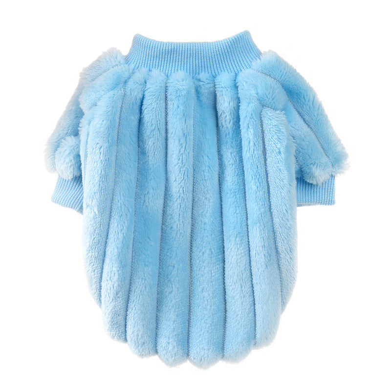 KFX-5836093 Cozy Vertical One-Sided Plush Sweater for Small Dogs and Cats in Korean Pink and Sky Blue