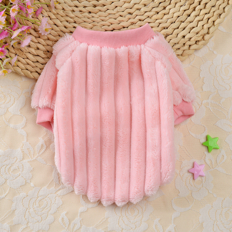 KFX-5836093 Cozy Vertical One-Sided Plush Sweater for Small Dogs and Cats in Korean Pink and Sky Blue