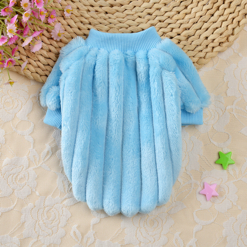 KFX-5836093 Cozy Vertical One-Sided Plush Sweater for Small Dogs and Cats in Korean Pink and Sky Blue