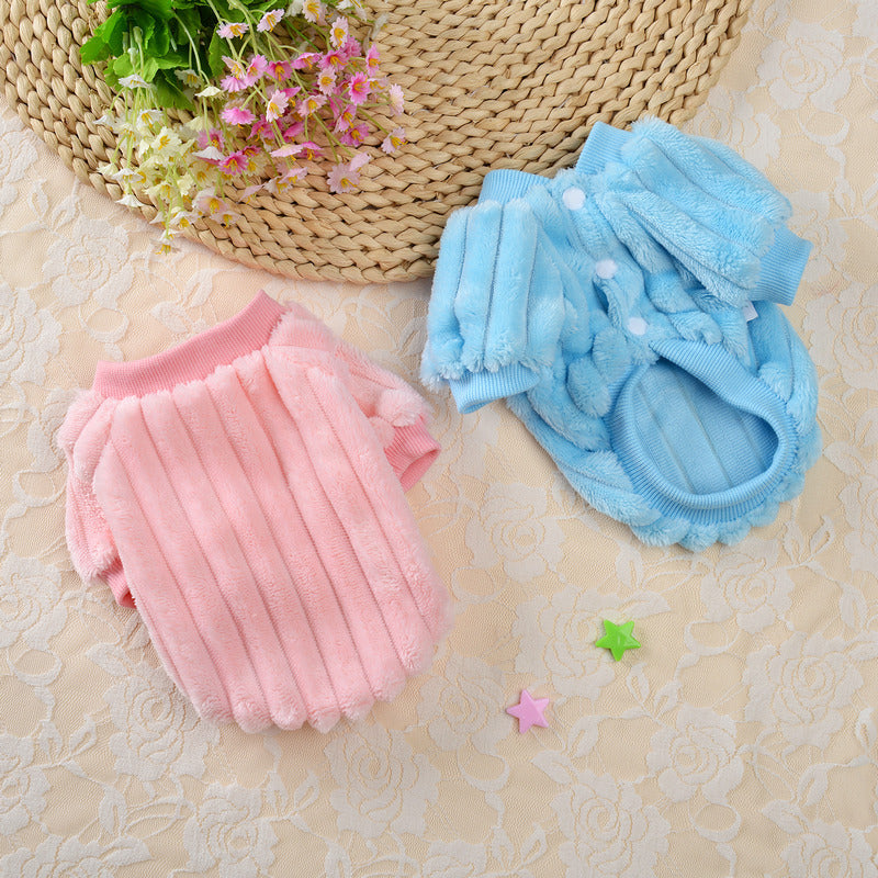 KFX-5836093 Cozy Vertical One-Sided Plush Sweater for Small Dogs and Cats in Korean Pink and Sky Blue